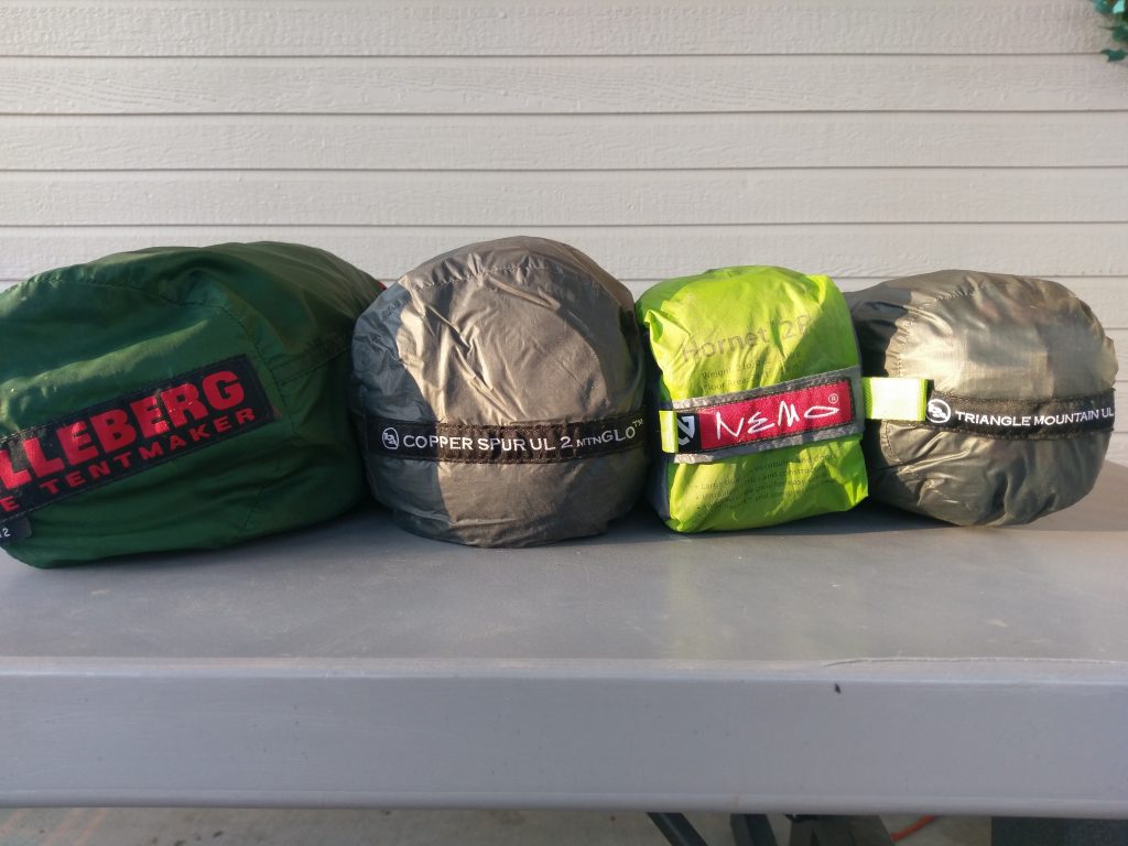 Hilleber Anjan 2, Big Agnes Copper Spur UL 2, Nemo Hornet 2P, Big Agnes Triangle Mountain